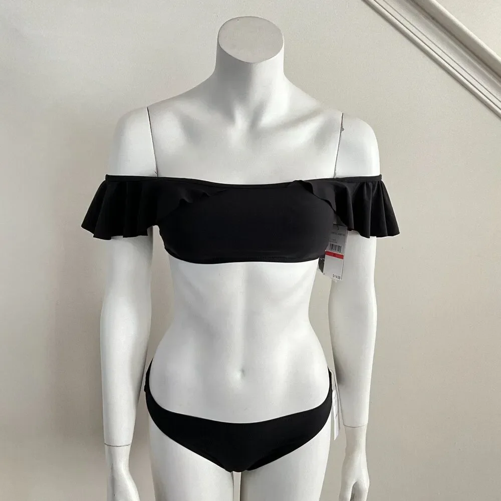 Vince Camuto 2 Piece Ruffle Bandeau Bikini Off Shoulder Swimsuit XS